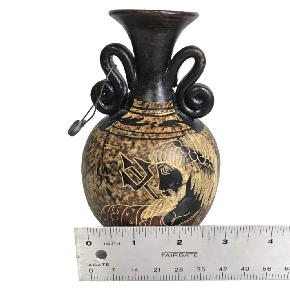 Collectible Handpainted Black Decorative Greek Pottery Vase